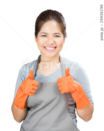asian housewife wearing rubber gloves thumbs up 29936296
