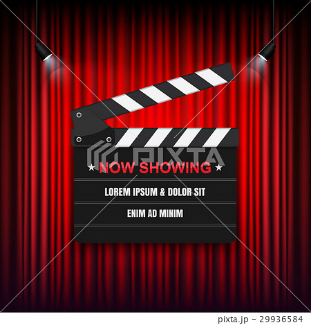 Theater cinema Sign, Slate on curtain. Vector illu Theater cinema Sign, Slate on curtain. Vector illu 29936584