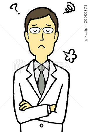 白衣 眼鏡の男性 医師 薬剤師 悩むのイラスト素材