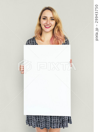 Woman Holding Placard Studio Concept 29943750
