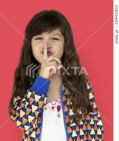 Little Girl Smiling Happiness Quiet Shut Up Secret Shh Portrait 29945802