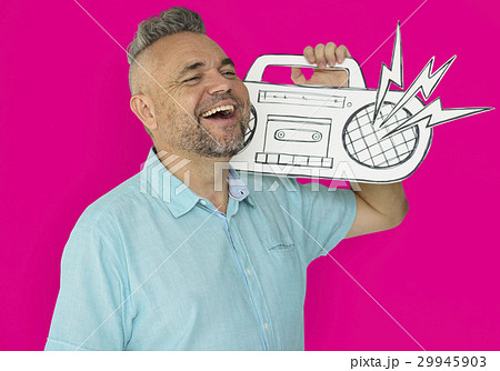 Caucasian Man Holding Paper Crafted Jukebox 29945903