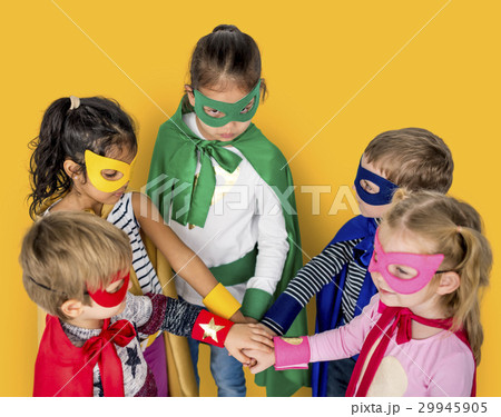 Little Kids Superhero Hands Together Teamwork 29945905