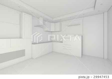 Interior design of clean modern white kitchen. 3d Interior design of clean modern white kitchen. 3d 29947453