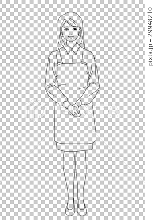 女性カフェ店員 線画のみでpngは背景透明 のイラスト素材