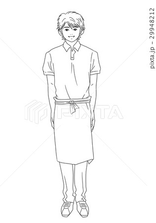 男性カフェ店員 線画のみでpngは背景透明 のイラスト素材