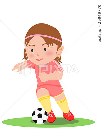 サッカー ドリブル 女子のイラスト素材