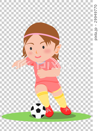 サッカー ドリブル 女子のイラスト素材
