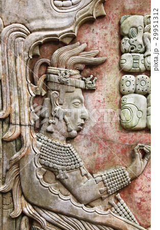 Bas-relief carving with of a Mayan king, Palenque 29951312