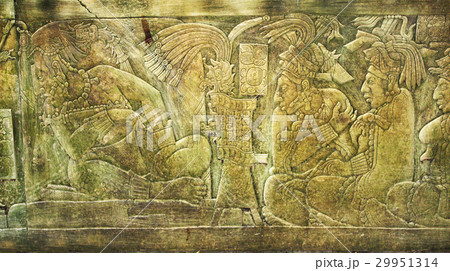 Bas-relief carving with of a Mayan kings, Palenque 29951314