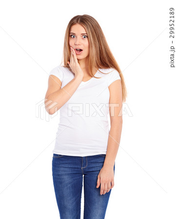 Young woman in white shirt with crossed arms Young woman in white shirt with crossed arms 29952189