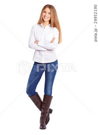 Young woman in white shirt with crossed arms Young woman in white shirt with crossed arms 29952190