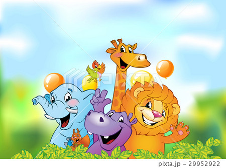 Cartoon animals, cheerful background - Stock Illustration [29952922] - PIXTA