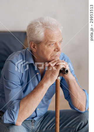 Nice grey haired man leaning on the walking stick Nice grey haired man leaning on the walking stick 29953513