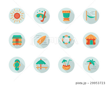 Tropical beach vacation round flat vector icons Tropical beach vacation round flat vector icons 29953723