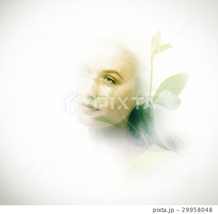 Double exposure of young woman and plants Double exposure of young woman and plants 29958048