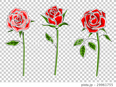 赤いバラのセット シンプル のイラスト素材