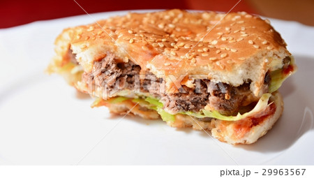 Homemade Hamburger with Missing Bites Homemade Hamburger with Missing Bites 29963567