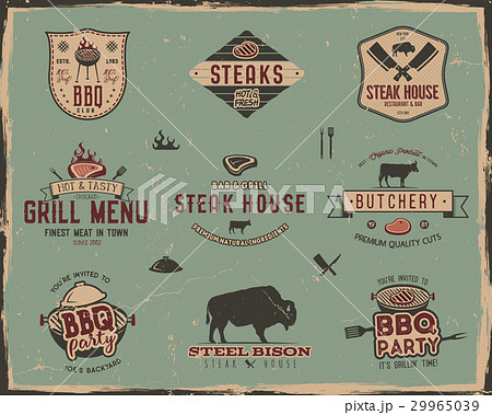 Vintage grill and steak house logo templates 29965039
