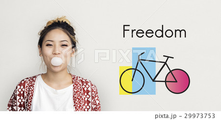 Woman Happiness Chewing with Bike Icon Woman Happiness Chewing with Bike Icon 29973753