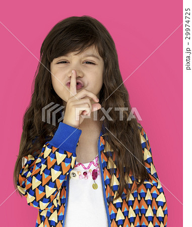 Little Girl Smiling Happiness Quiet Shut Up Secret Shh Portrait 29974725