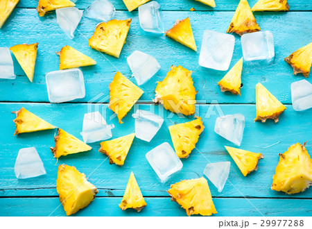 pineapple is slice for eat with cold ice on wood pineapple is slice for eat with cold ice on wood 29977288