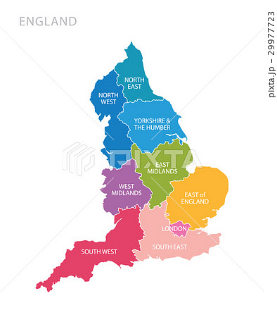 Colorful Map Of England With Counties Uk のイラスト素材 29977723
