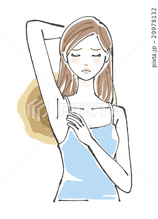 脇を気にする女性 ロングヘア 脇を気にする女性 ロングヘア 29978132