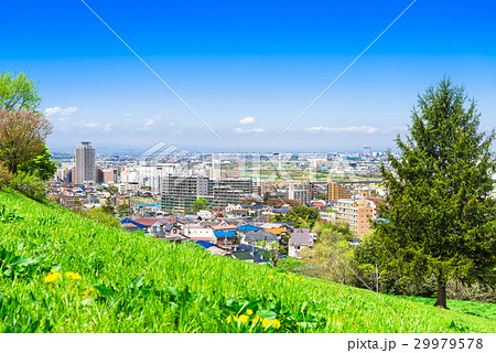 新緑の丘から眺める住宅街 新緑の丘から眺める住宅街 29979578