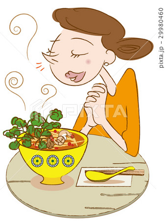 パクチー料理と女性 29980460