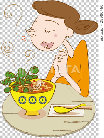 パクチー料理と女性 29980460