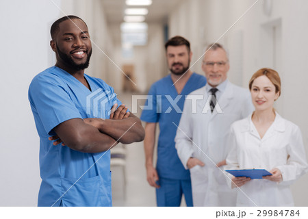 Cheerful African American intern expressing 29984784