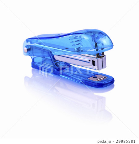 Blue glass stepler on white background. 29985581
