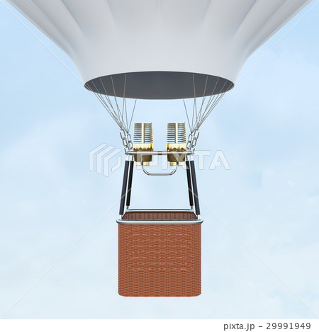 White hot air balloon with basket on skiyのイラスト素材 29991949 -