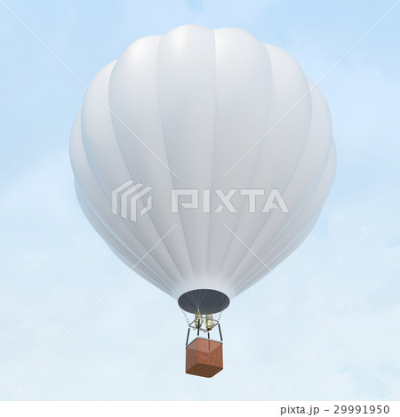 White hot air balloon with basket on skiy White hot air balloon with basket on skiy 29991950
