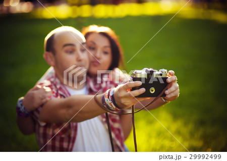 young couple Self, photos, old camera 29992499
