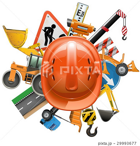 Vector Road Construction Concept with Helmet 29993677