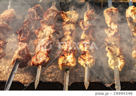 Kebabs on the grill smoke Kebabs on the grill smoke 29994346
