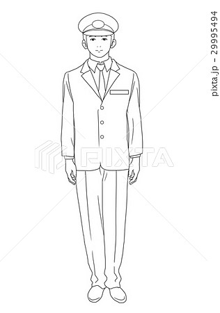 男性駅員 鉄道会社職員 線画のみでpngは背景透明 のイラスト素材
