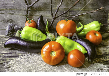 Ripe tomatoes, eggplant and peppers 29997268