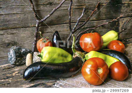 Ripe tomatoes, peppers and eggplant 29997269