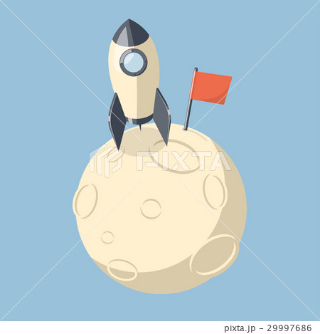 3D Rocket spaceship landed on moon. 29997686