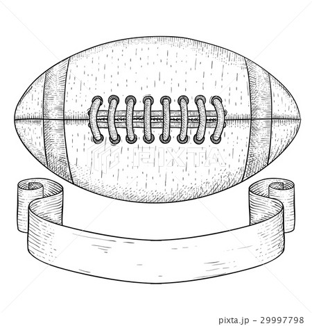 American football ball with ribbon banner. Hand 29997798
