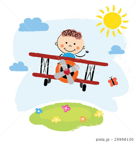 Boy flying over a field 29998130