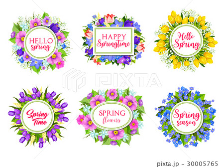 Vector flowers bouquets for Hello Spring quotes 30005765