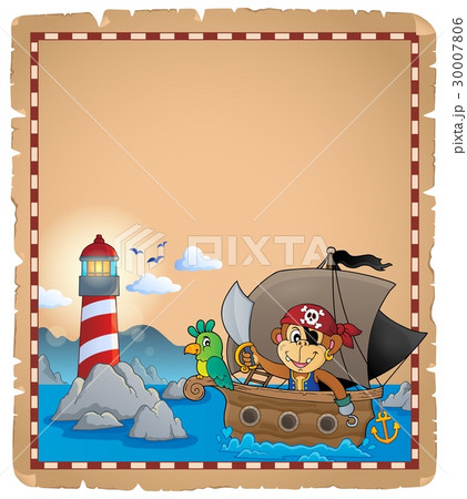Parchment with pirate monkey on boat 30007806