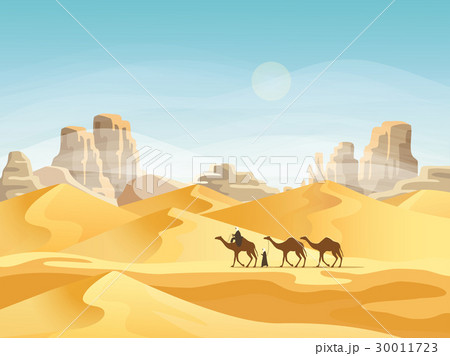 Desert with convoy or camel caravan 30011723