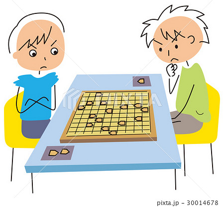 将棋で対戦する子供のイラスト素材