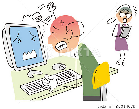 パソコンに八つ当たりするお年寄り 30014679