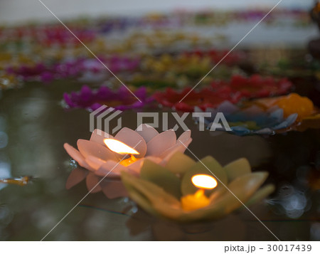 candle in glass lantern at the night. 30017439